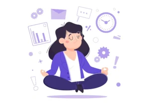 Illustration d'une femme pratiquant la méditation au travail