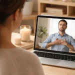 Une femme et un homme pratiquant la sophrologie à distance