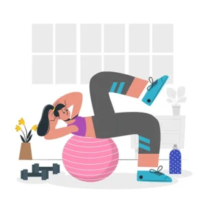 Illustration d'une femme faisant du sport sur un ballon de fitness