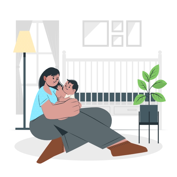 Una madre abrazando a su hijo pequeño durante sus primeros meses de vida.